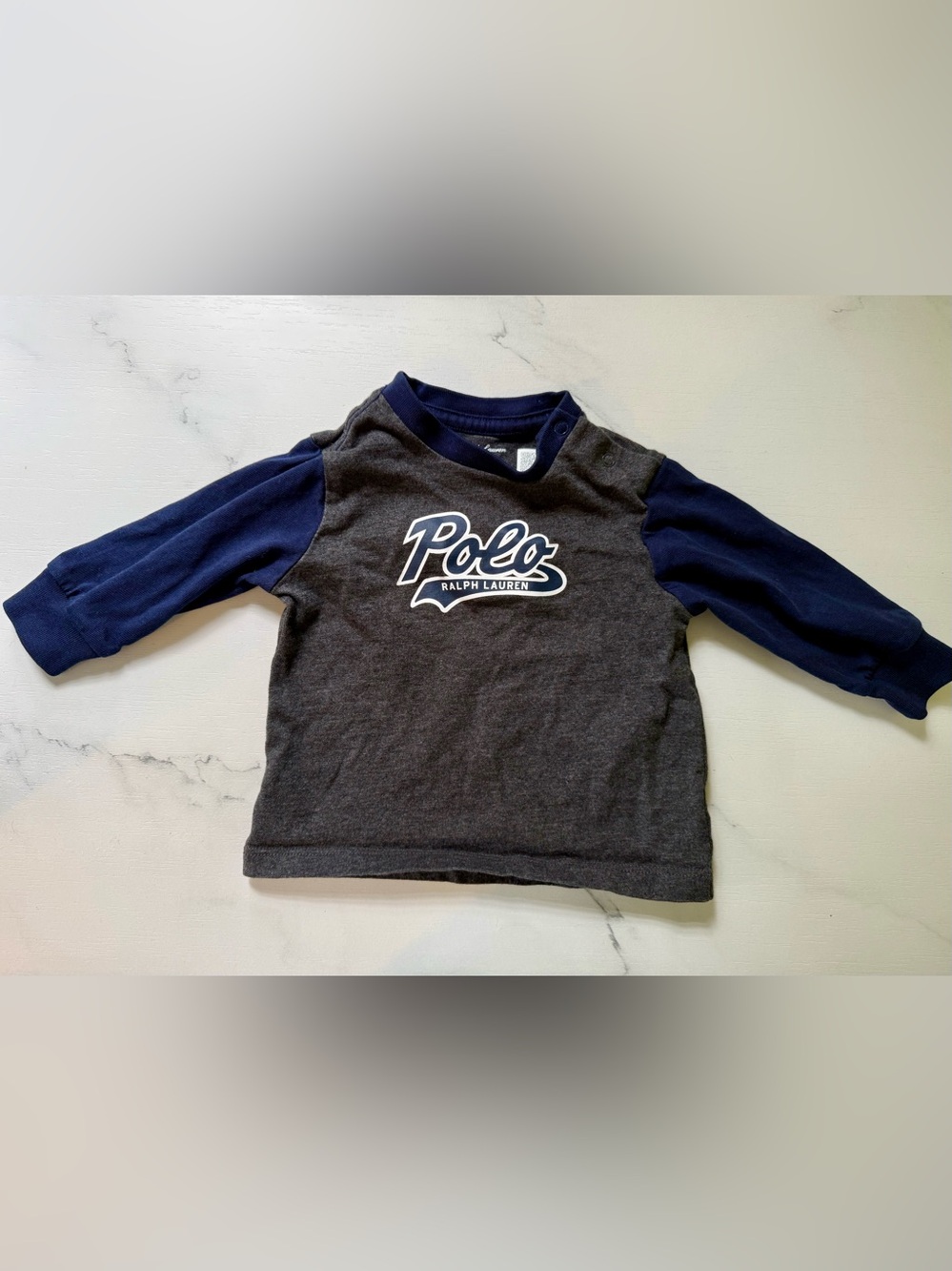 Ralph Lauren Polo Long-Sleeve Raglan Top - Navy & Charcoal 3m
